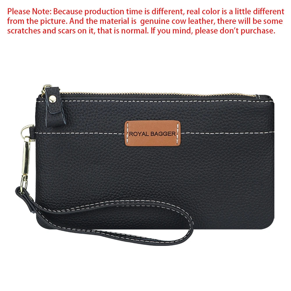 Royal Bagger Fashion Thin Long Wallet, Genuine Leather Clutch Purse, Large Capacity Portable Wristlet Storage Bag 1824